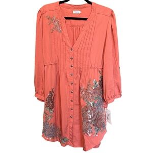 Tasha Polizzi XL Dress Western Sequin Embroidered Mini Shirt Dress Cowgirl